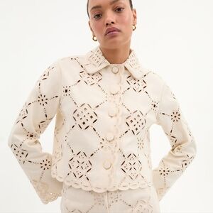 Veronica Beard Cream Eyelet Jacket